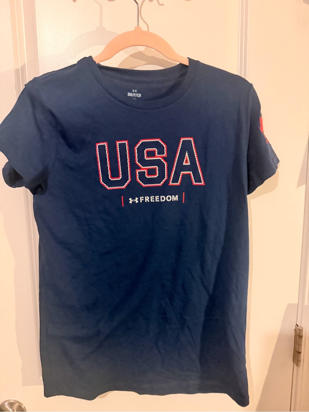 Under Armour Navy Blue USA Graphic Tee with Red/White Accents